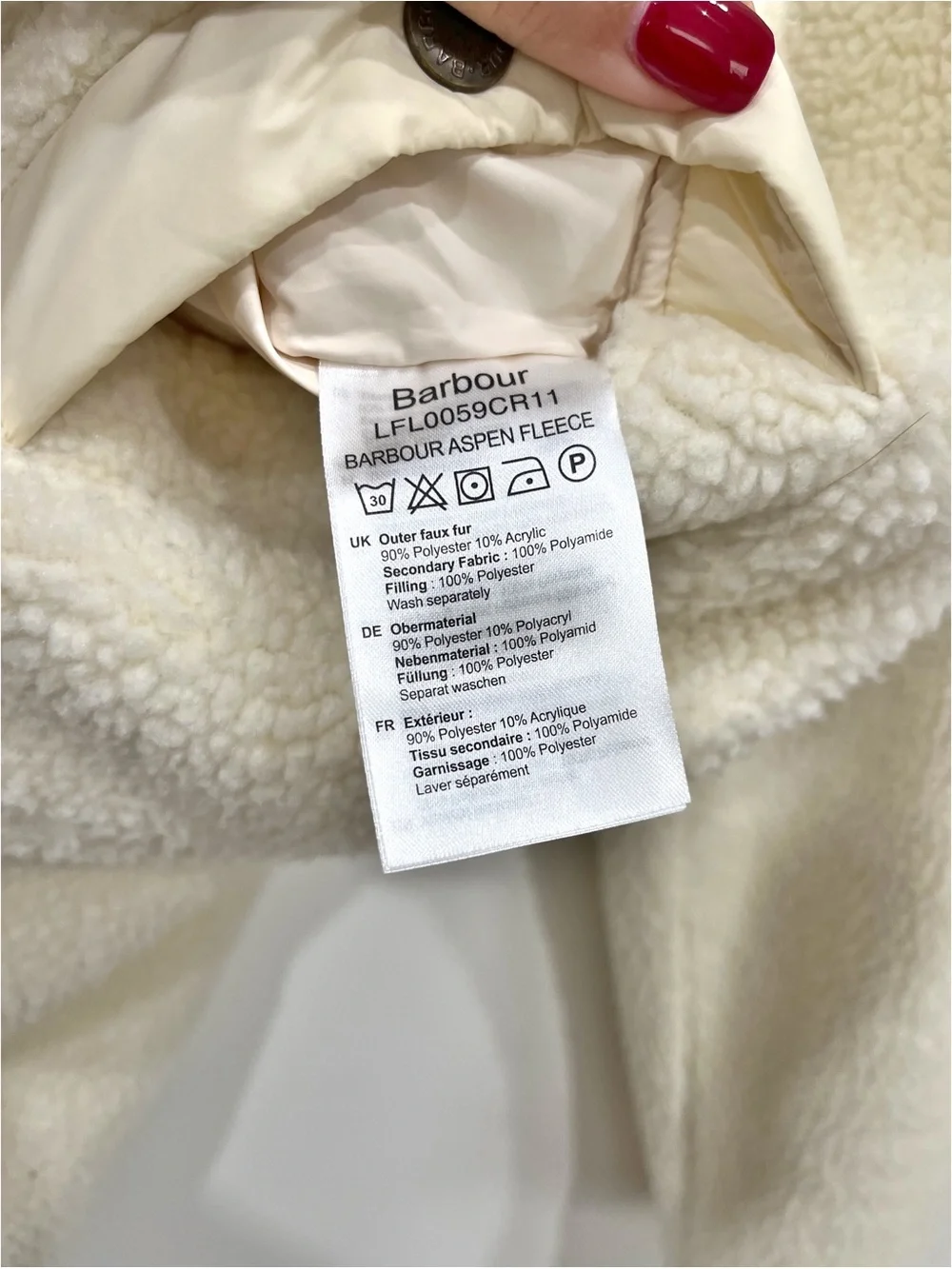 Barbour Aspen Sherpa Fleece Quilted Jacket Winter Pearl Cream Women’s 14
